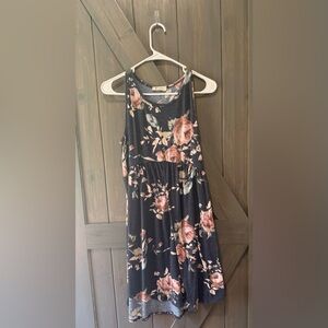 BOMBOM Navy Midi Dress with Pink Rose Print